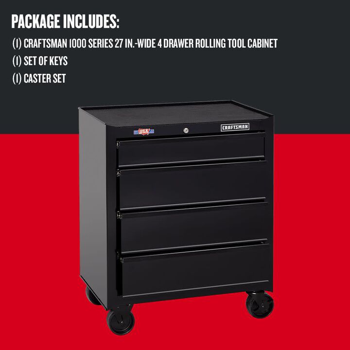 CRAFTSMAN 1000 Series 27 Inch Wide 4 Drawer Rolling Tool Cabinet, Black, large image number 5