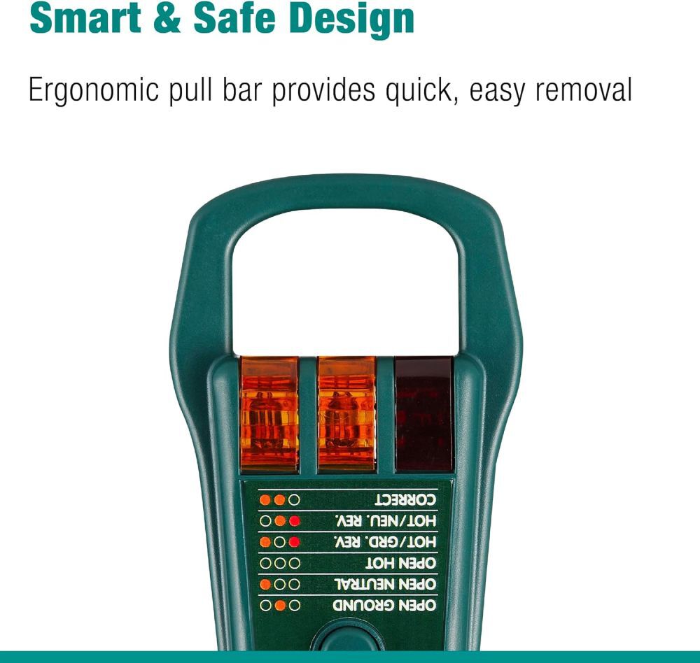 Extech 120V 50/60Hz GFCI Receptacle Tester With Pull Bar, large image number 3