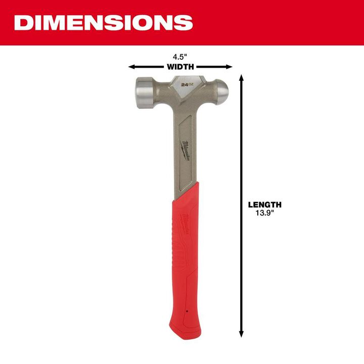 Milwaukee 24oz Steel Ball Peen Hammer, large image number 2