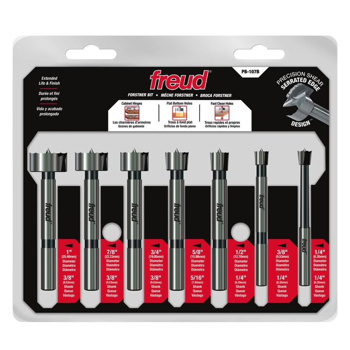 Freud 7 pcs. Precision Shear Serrated Edge Forstner Drill Bit Set 1/4 In. to 1- Inch