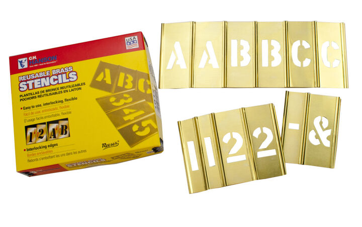 C H Hanson 2 Inch Stencil Set-Letter/Number, Brass, 77 Pieces
