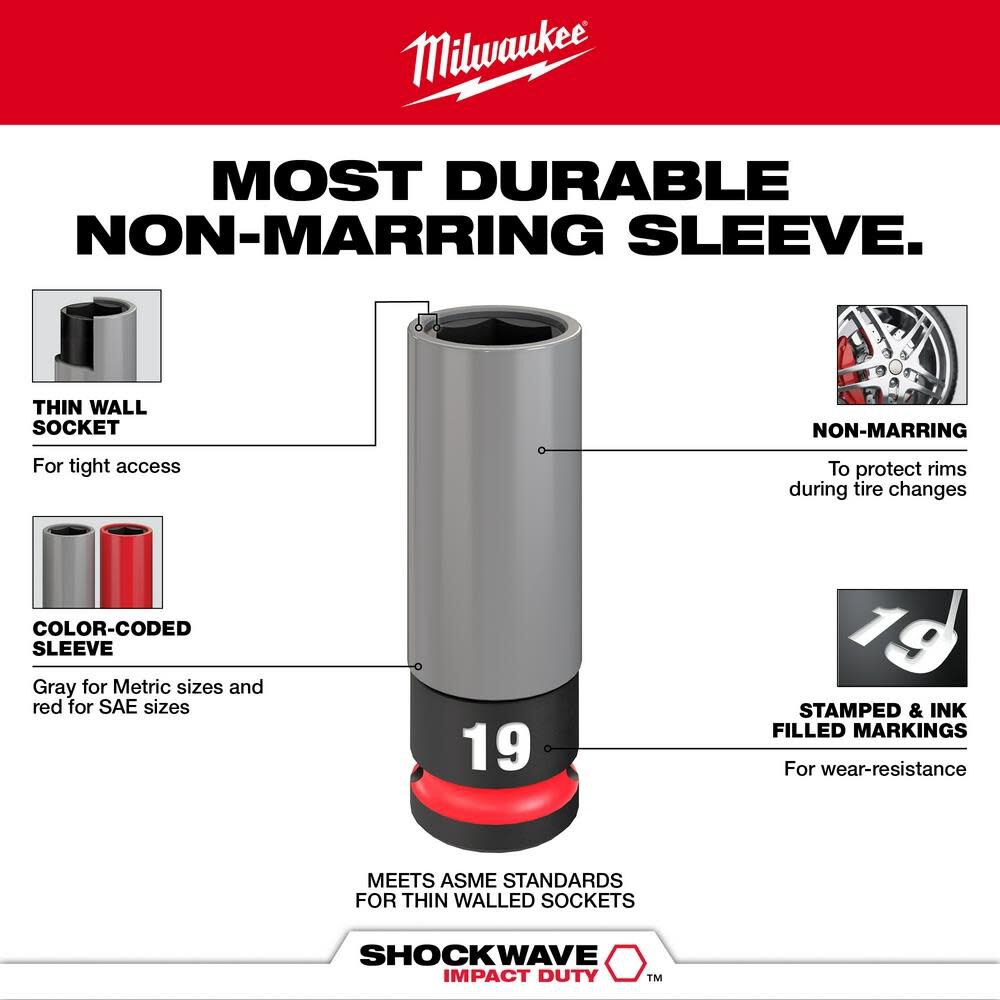 Milwaukee SHOCKWAVE Impact Duty Socket 1/2 Drive Metric 3PC Lug Nut Wheel Set, large image number 5