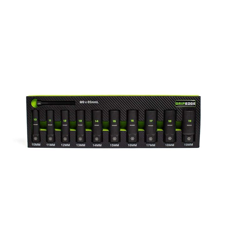 GripEdge Tools Rounding Prevention Technology 3/8 Inch Drive Metric Deep Socket Extractor Set 10 Pieces