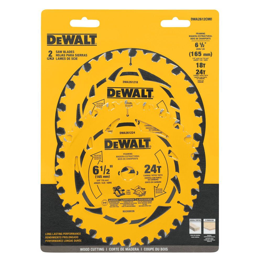 DEWALT 6-1/2 Inch 18T and 24T Circular Saw Blade 2 Pack, large image number 7