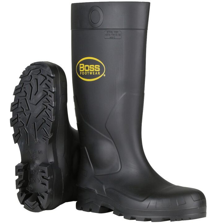 Protective Industrial Products Boss Footwear 16in Black PVC Plain Toe Boot Size 12