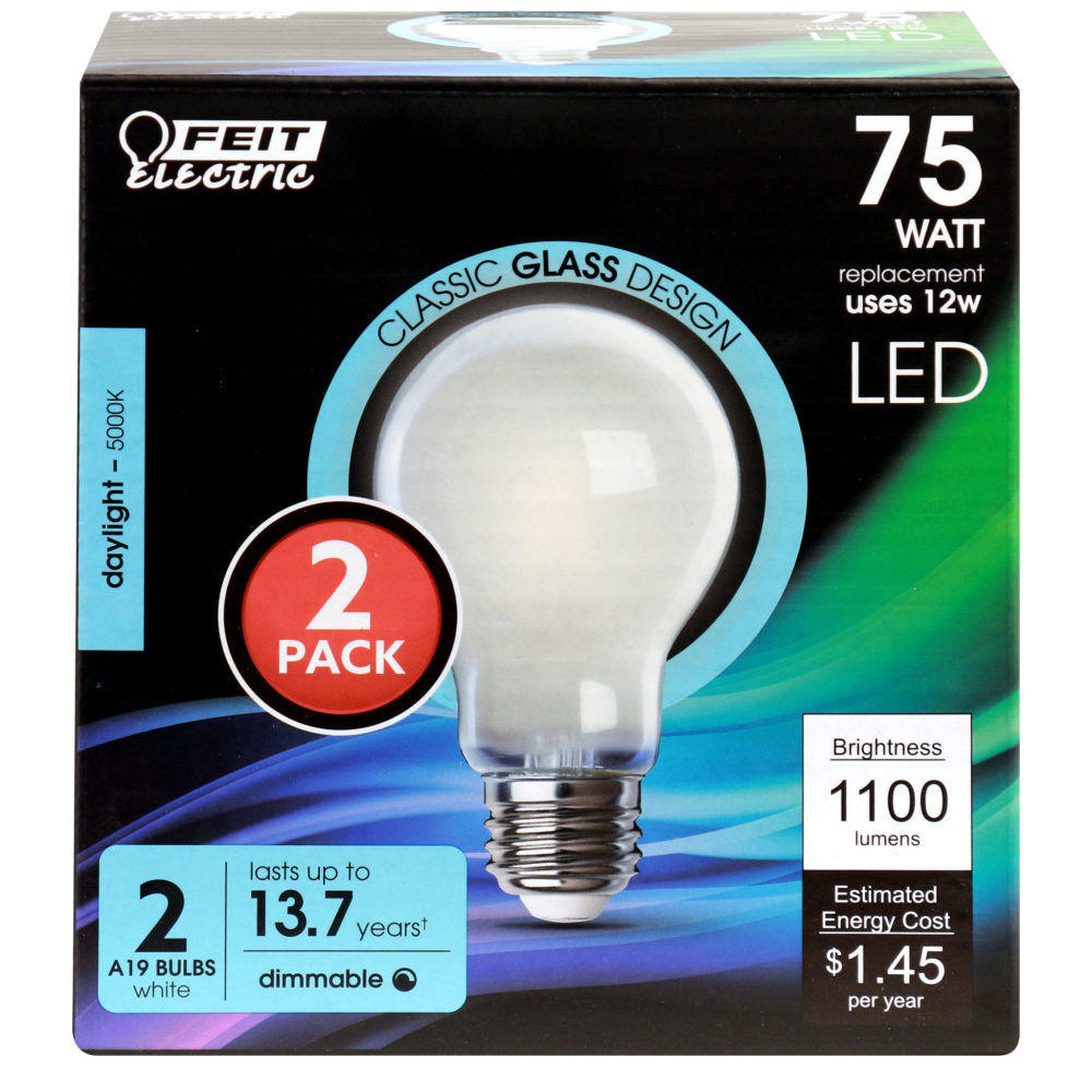 Feit Electric 75W A19 5000K Enhance Glass Filament LED 2pk, large image number 2