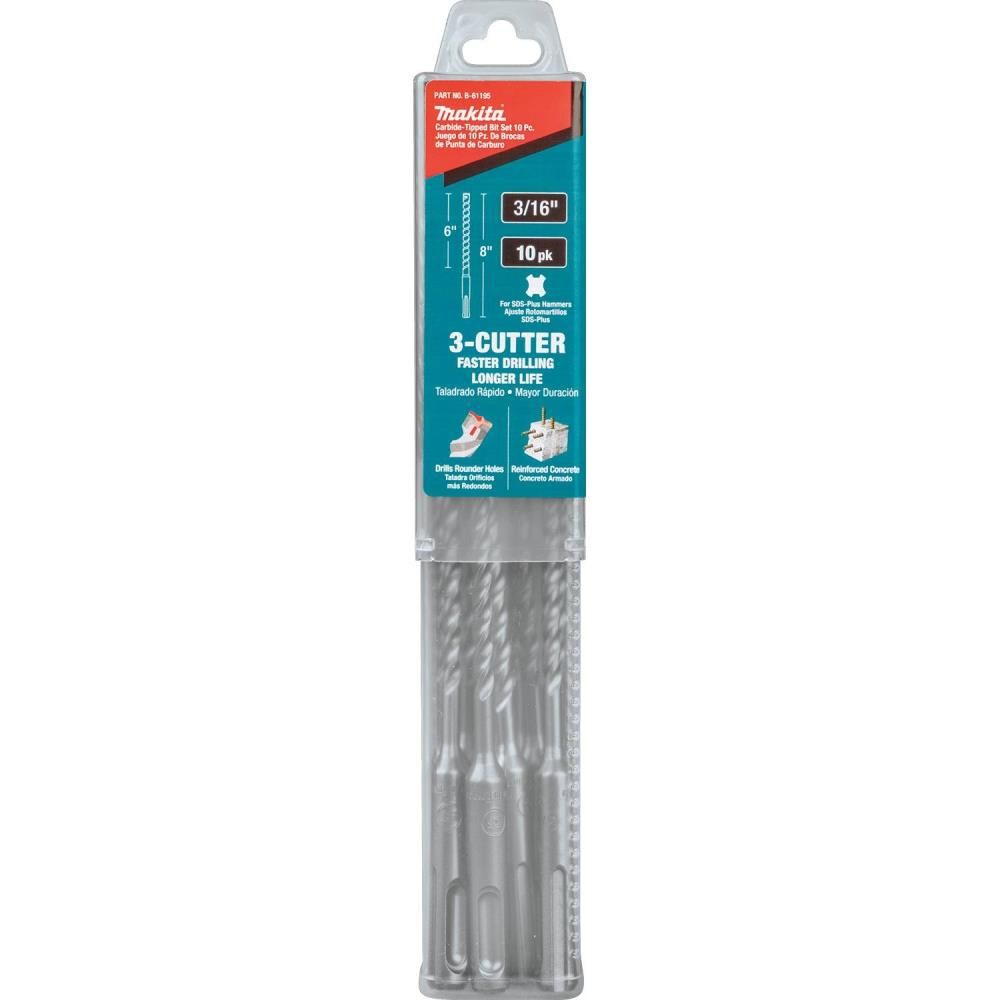 Makita 3/16in x 8in SDS Plus Bit 3 Cutter 10pk, large image number 11