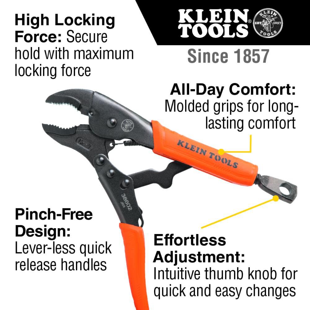 Klein Tools 3-Piece Locking Pliers Set, C-Clamp, Long Nose, and Curved Jaw, large image number 2
