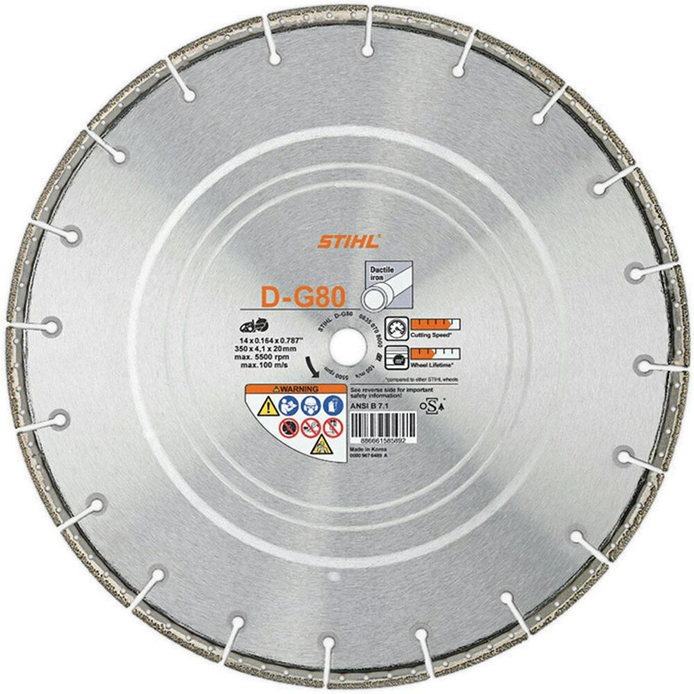Stihl D-G 80 14 Inch Premium Segmented Rim Diamond Wheel for High Speed Cuts in Ductile Iron, large image number 1