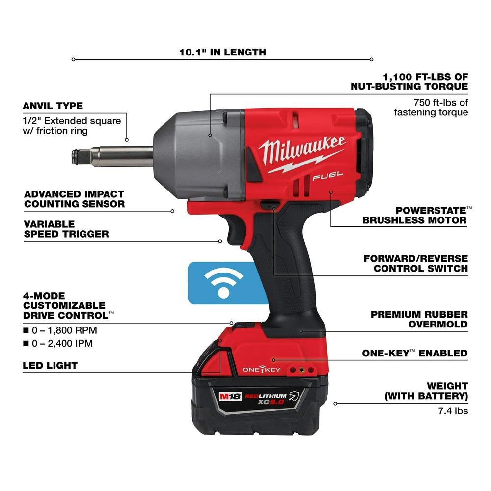 Milwaukee M18 FUEL 1/2 Inch Ext Anvil Controlled Torque Impact Wrench with ONE-KEY Kit, large image number 4