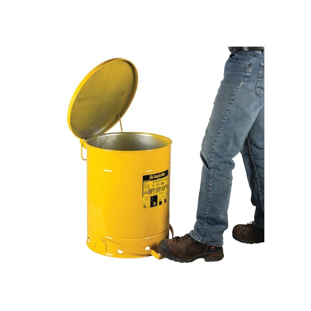 Justrite 14 Gallon Yellow Steel Self-Closing Cover Oily Waste Can, large image number 2