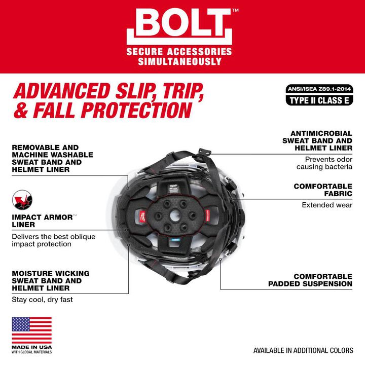 Milwaukee BOLT White Safety Helmet with IMPACT ARMOR Liner Type 2 Class E & USB Cooling Fan Bundle, large image number 3
