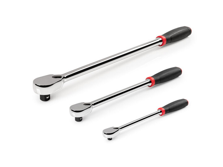 Tekton 1/4, 3/8, 1/2 Inch Non-QR Comfort Grip Long Ratchet Set, 3 Pieces, large image number 1