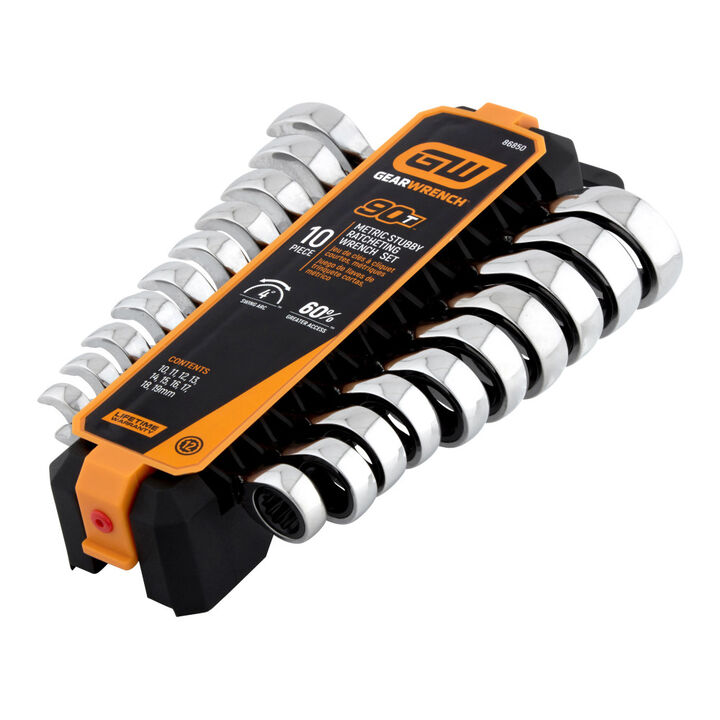 GEARWRENCH 90-Tooth 12 Point Metric Stubby Ratcheting Combination Wrench Set 10pc, large image number 2