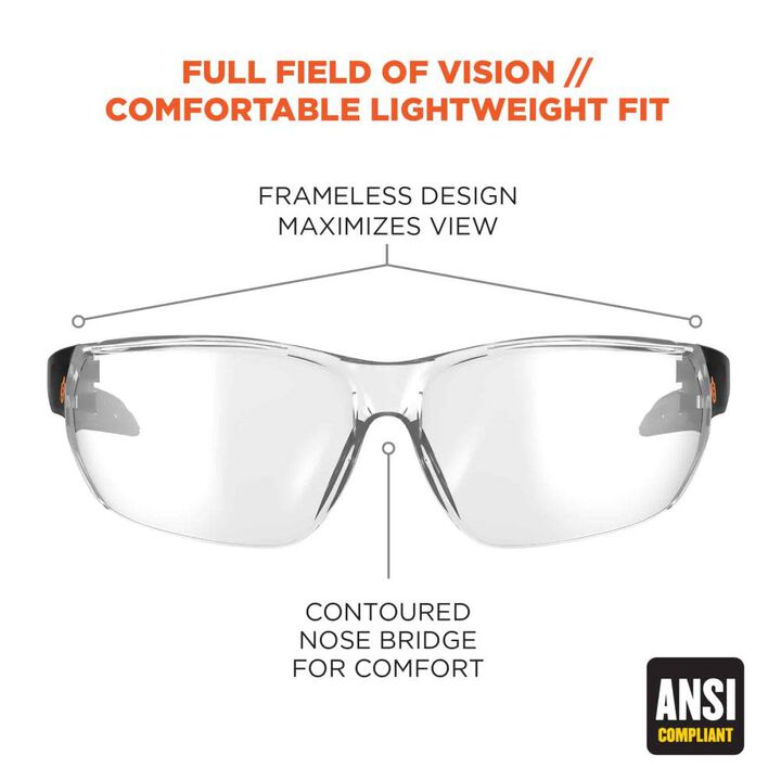Ergodyne Safety Glasses Anti Fog Clear Lens Frameless, large image number 1