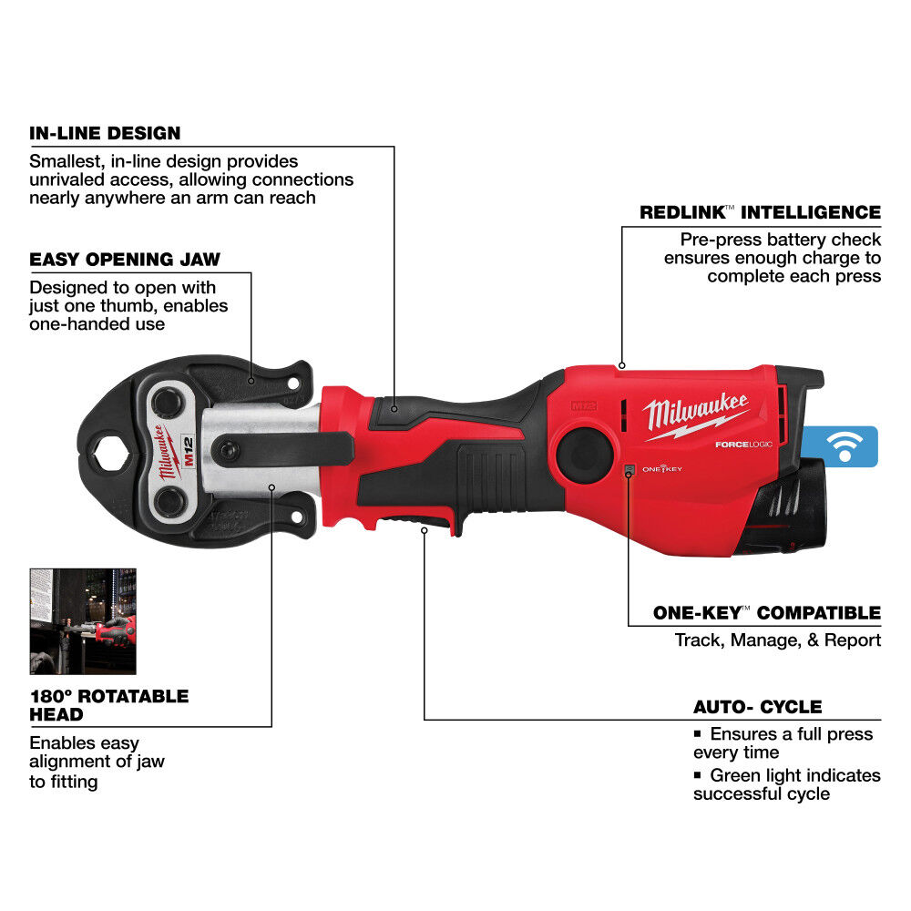 Milwaukee M12 FORCE LOGIC Press Tool Kit with ONEKEY with 1/2 Inch 1" Inch CTSV Jaws, large image number 5