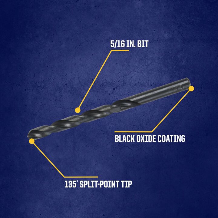 Irwin 5/16 in Drill Bit Black Oxide HSS Straight Shank, Jobber-Length, large image number 1