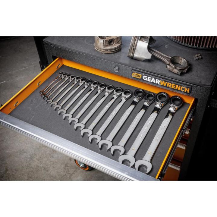 GEARWRENCH Ratcheting Wrench Set 90 Tooth 12 Point Metric Reversible 16pc, large image number 3