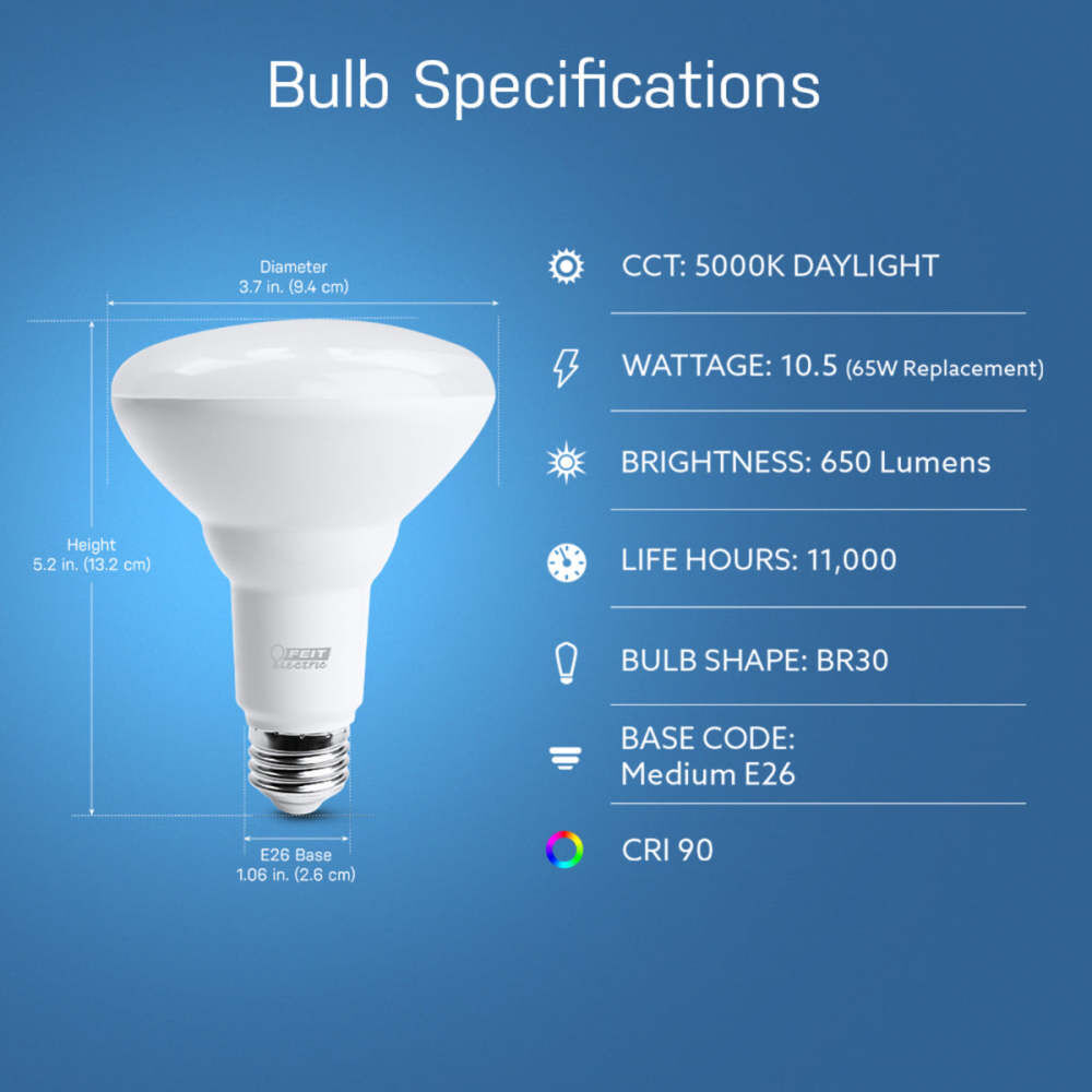 Feit Electric 10.5W 650 Lumens BR30 E26 Base Reflector LED Bulb Daylight White 6 Pieces, large image number 8