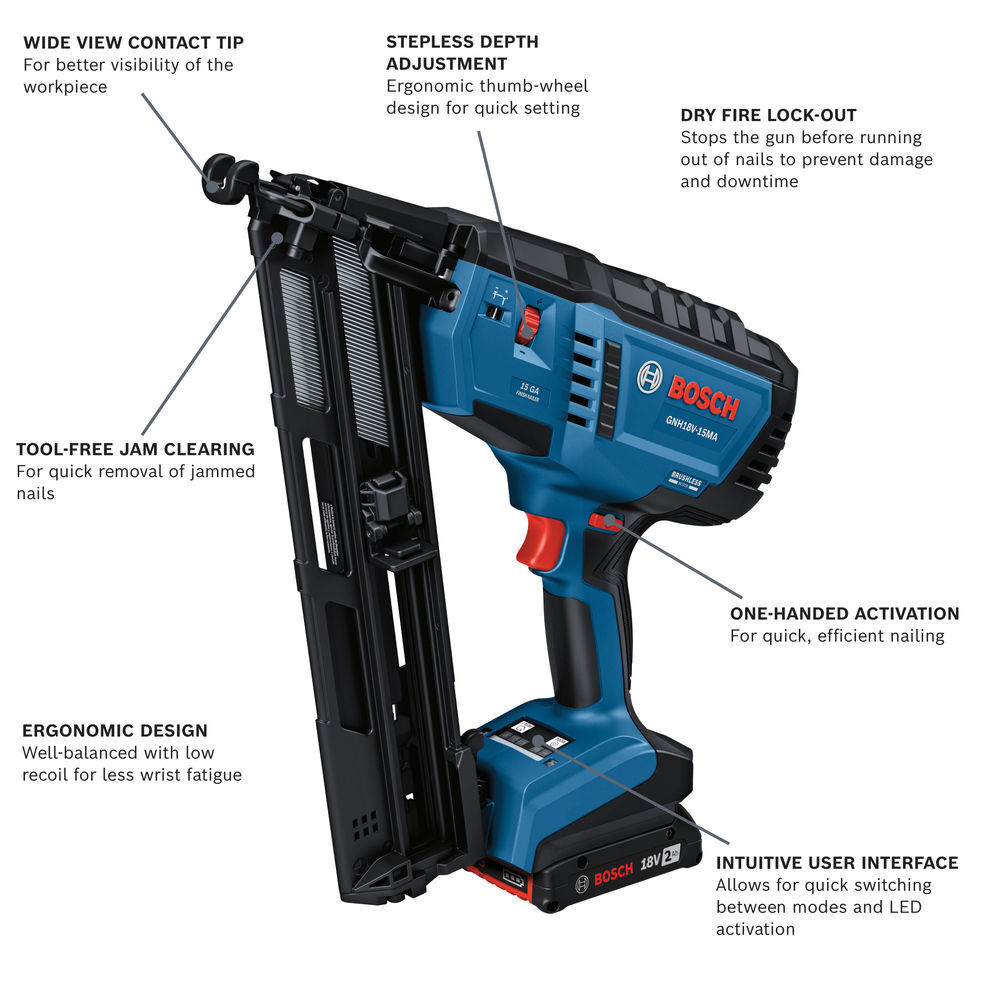 Bosch 18V Brushless 15 Gauge Angled Finish Nailer Kit, large image number 2