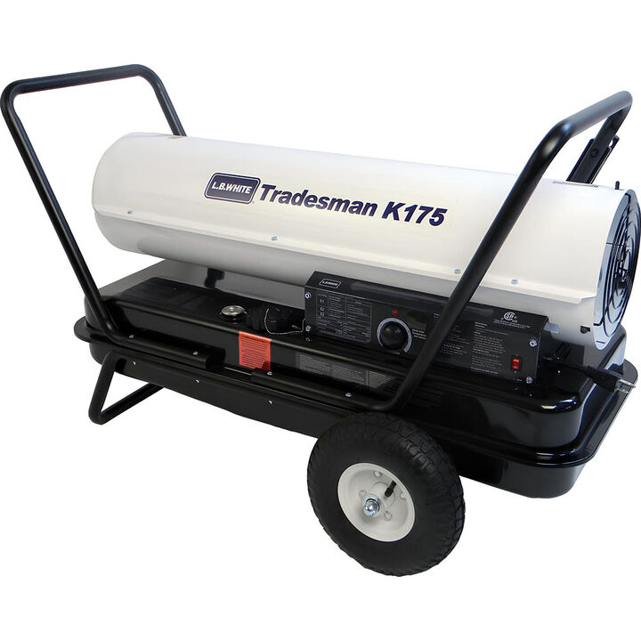 LB White Tradesman Forced Air Open Flame Multi fuel 175K BTU heater
