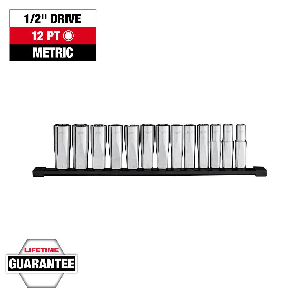 Milwaukee 1/2 Inch Deep 12 Point Socket Set, Metric, 13 Pieces, large image number 1