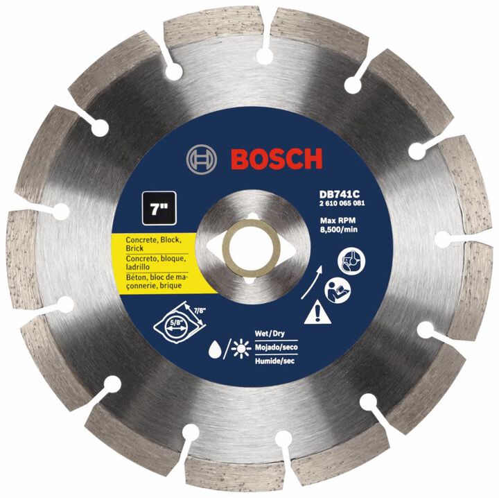 Bosch 7 Inch Premium Segmented Rim Diamond Blade for Universal Rough Cuts in General Purpose Concrete
