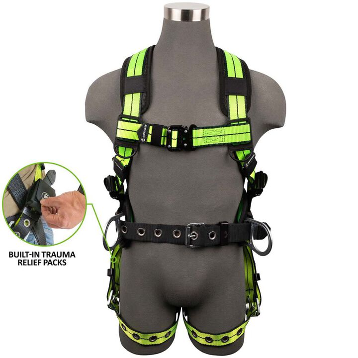 Safewaze PRO+ Construction Harness: 3D, QC Chest, TB Legs, Trauma relief