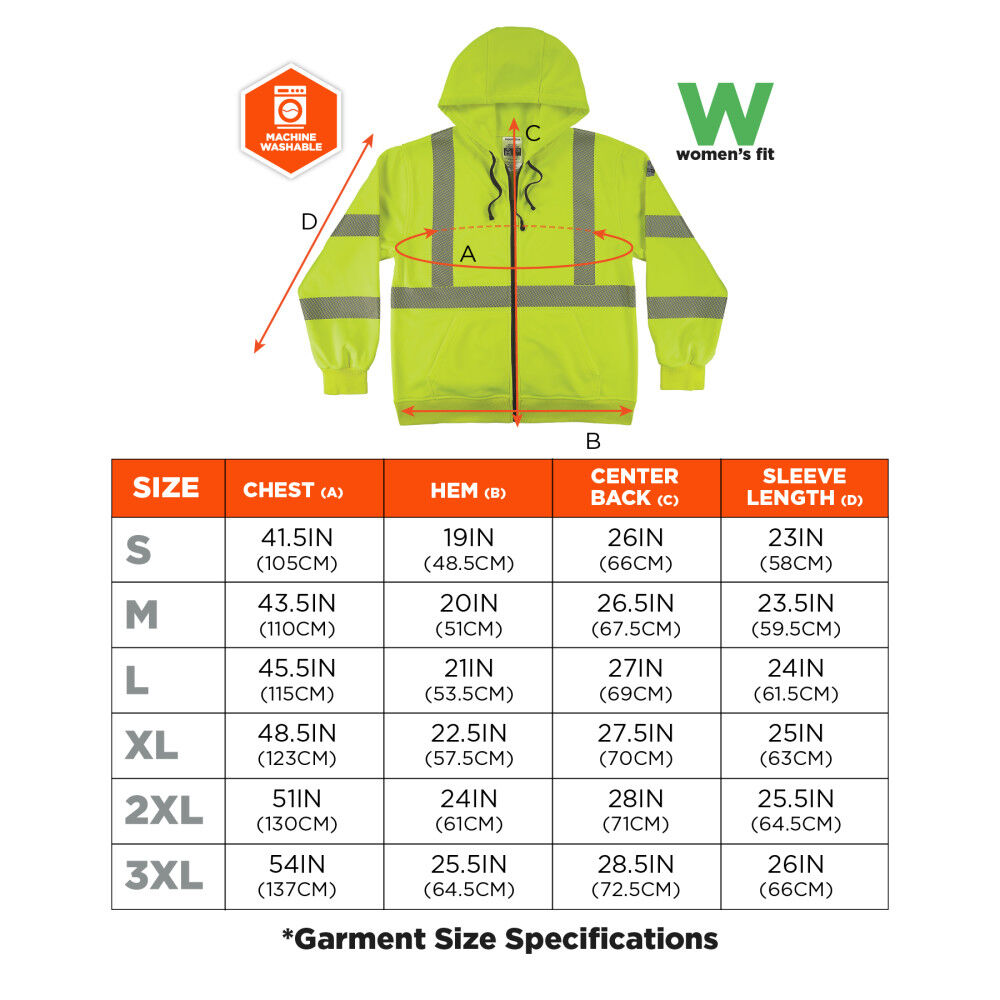 Ergodyne GloWear 8305W Class 3 Womens Performance Zip-Up Hoodie Hi-Vis Lime Medium, large image number 7