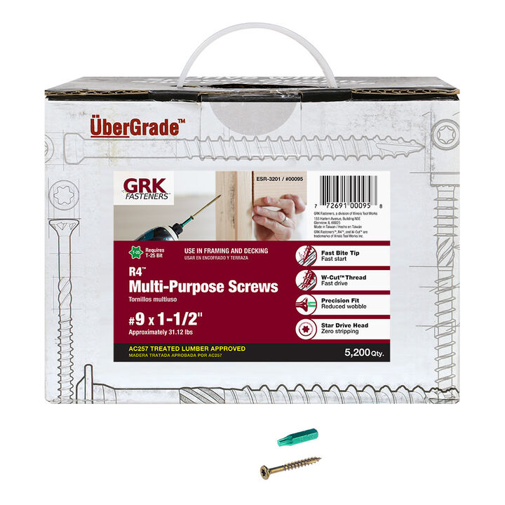 GRK Fasteners #9 x 1-1/2 in. Star Drive Round Head R4 Multipurpose Framing and Decking Screws - 5200