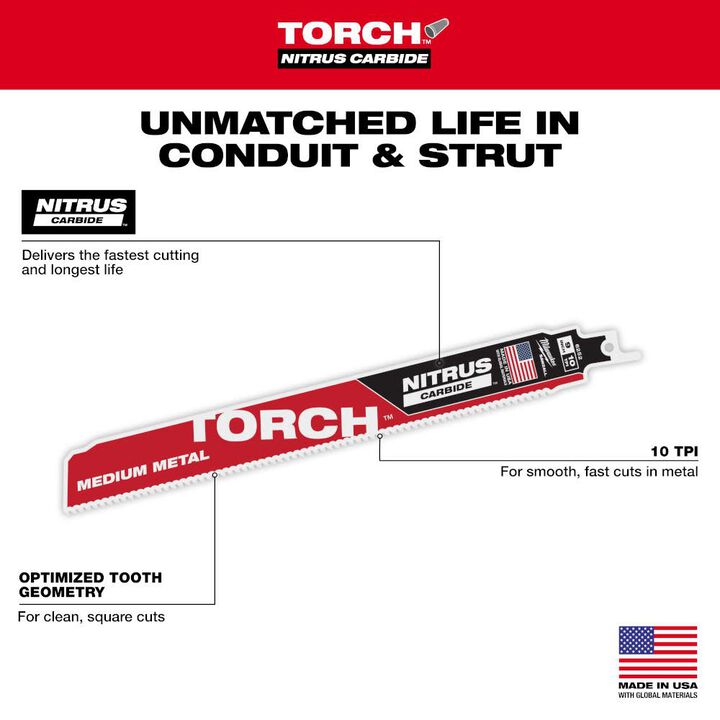 Milwaukee 9 Inch 10TPI TORCH Nitrus Carbide Reciprocating Saw Blade, large image number 4