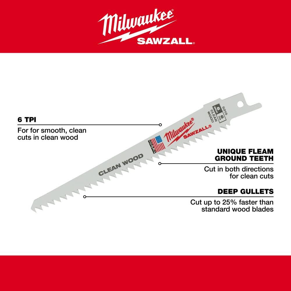 Milwaukee 6 in. 6 TPI Fleam Ground SAWZALL Blades 5PK, large image number 5