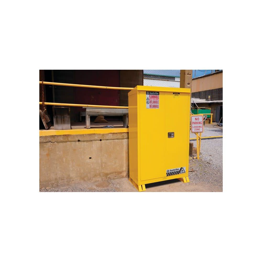 Justrite 45 Gallon 2 Shelves Self Close Doors Outdoor Storage Cabinet, large image number 9