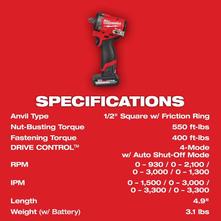 Milwaukee M12 FUEL Stubby 1/2 Inch Impact Wrench Kit, large image number 7