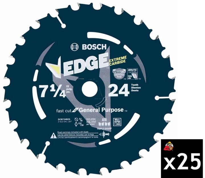 Bosch 7-1/4 Inch 24T Pack of 25 Construction Portable Framing Saw Blades