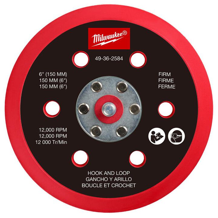 Milwaukee 6 Inch Hook and Loop Sander Backing Pad - Firm