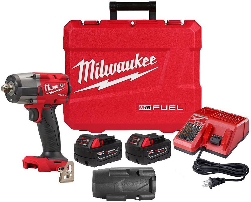Milwaukee M18 FUEL 1/2 Inch Mid-Torque Impact Wrench with Pin Detent Kit & Protective Boot Bundle, large image number 1