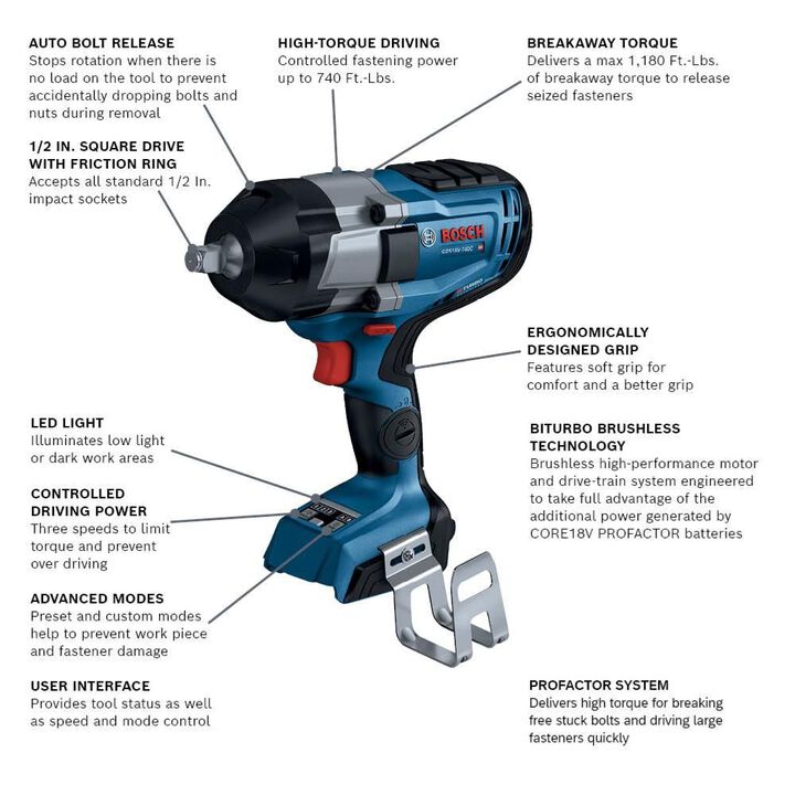 Bosch PROFACTOR 18V Impact Wrench 1/2in with Friction Ring (Bare Tool), large image number 1
