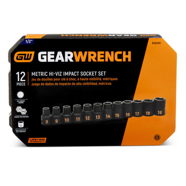 GEARWRENCH 1/2 Inch Drive 6 Point Metric Hi-Viz Impact Socket Set 12 Pieces, large image number 3