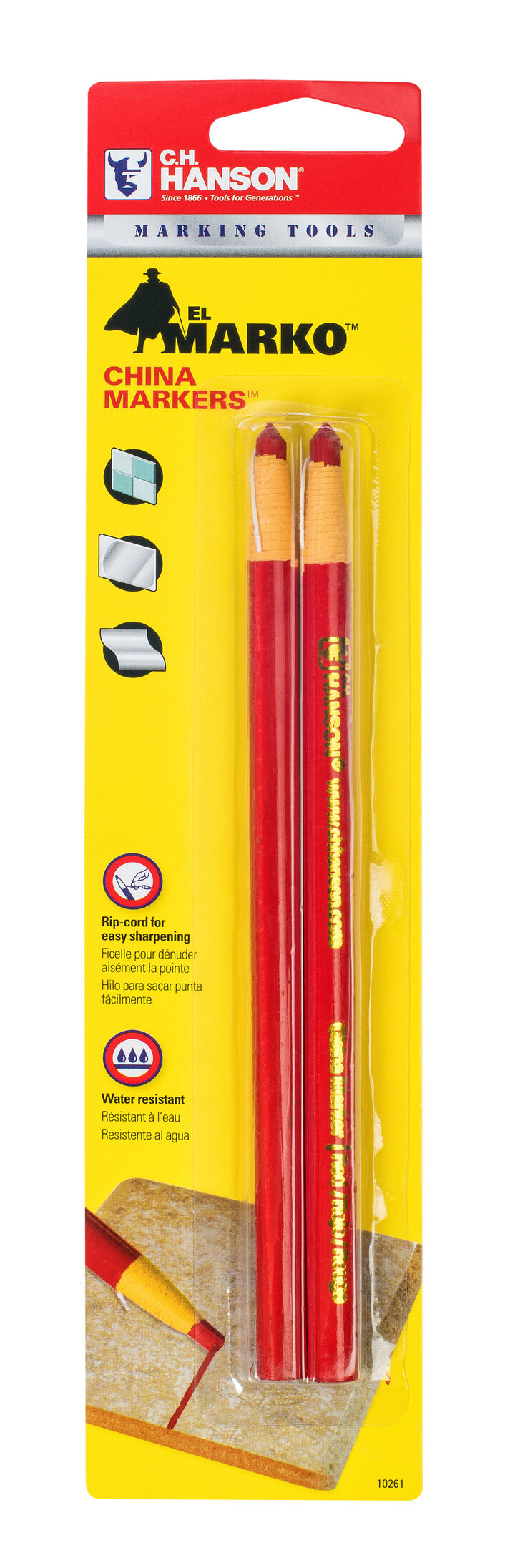 C H Hanson El Marko China Marker Red Carded, 2 Piece