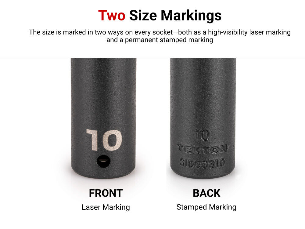 Tekton 3/8 Inch Semi-Deep 6 Point Impact Sockets, Rail, 1/4-1 Inch, 15 Pieces, large image number 2