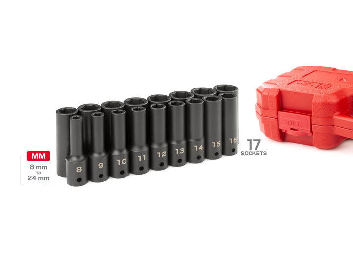 Tekton 1/2 Inch Drive Deep 6-Point Impact Socket Set, 17 Piece (8-24 mm), large image number 1
