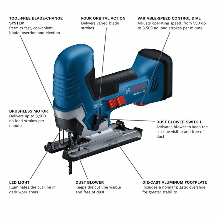 Bosch 18V Brushless Barrel-Grip Jig Saw (Bare Tool), Reconditioned, large image number 6