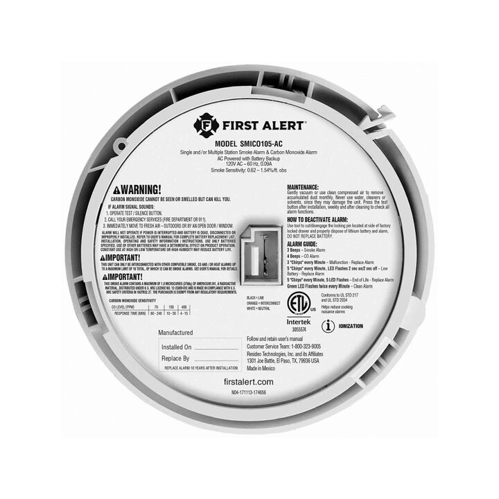 First Alert BRK SMICO105-AC Hardwire 2-in-1 Smoke & CO Alarm with Battery Backup, large image number 4