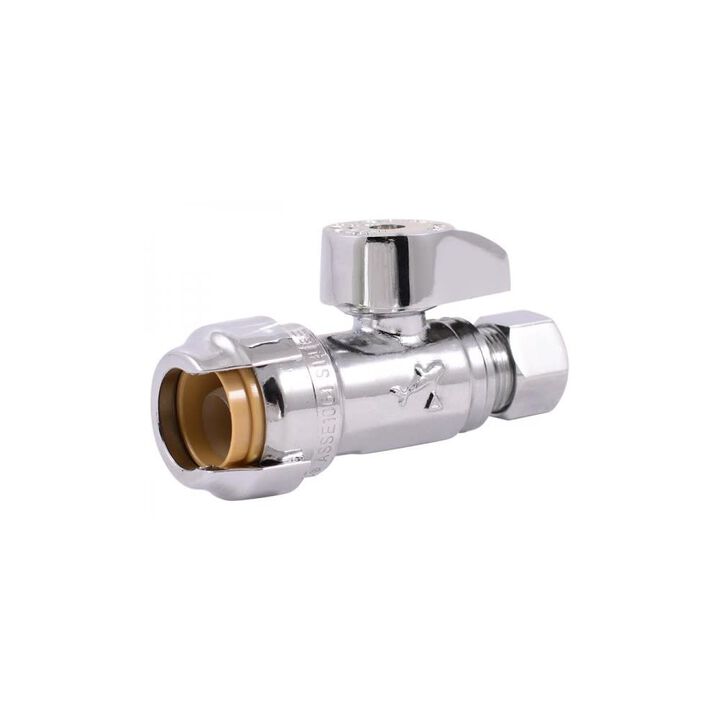 Sharkbite 1/2in PTC T x 3/8in S Brass Straight Stop Valve