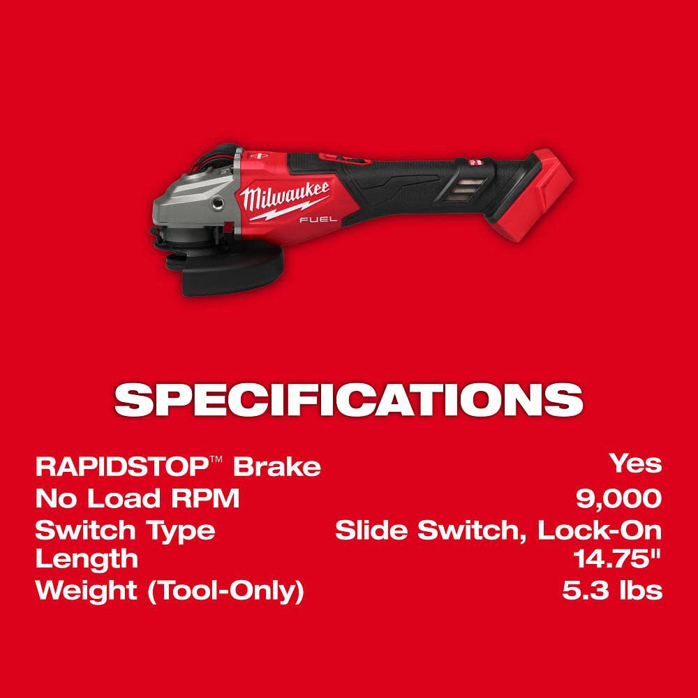 Milwaukee M18 FUEL 4-1/2 Inch-6 Inch Braking Grinder, Slide Switch (Bare Tool), large image number 8