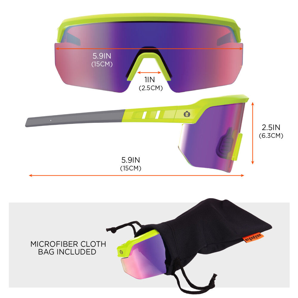 Ergodyne Skullerz AEGIR Polarized Mirrored Safety Glasses, Lime Frame, Purple Lens, large image number 8
