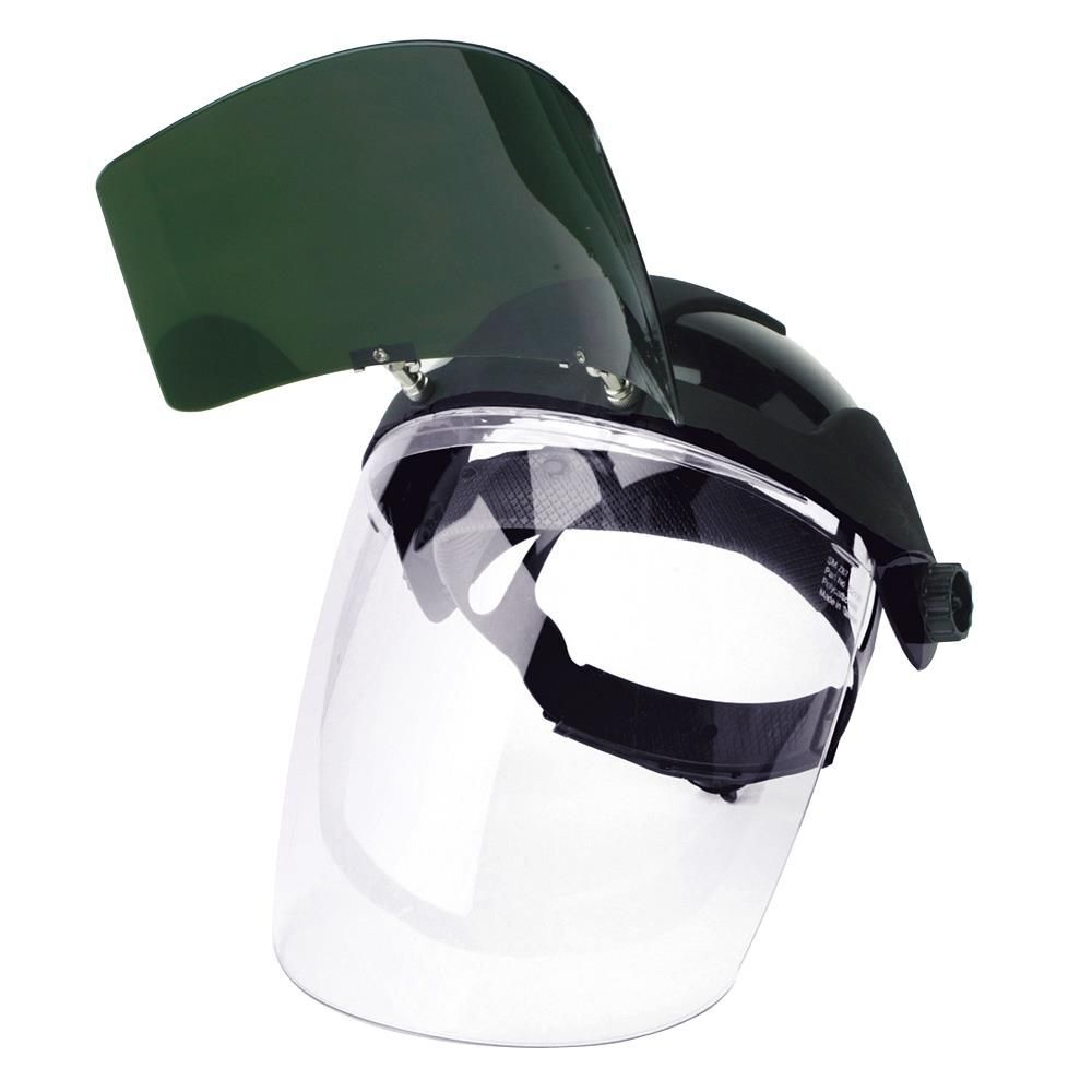 Sellstrom Single-Crown Face Shield - Universal Slot Adapter, Clear Polycarbonate Window, Anti-Fog, Shade 5 UV/IR Front Flip Visor, large image number 1
