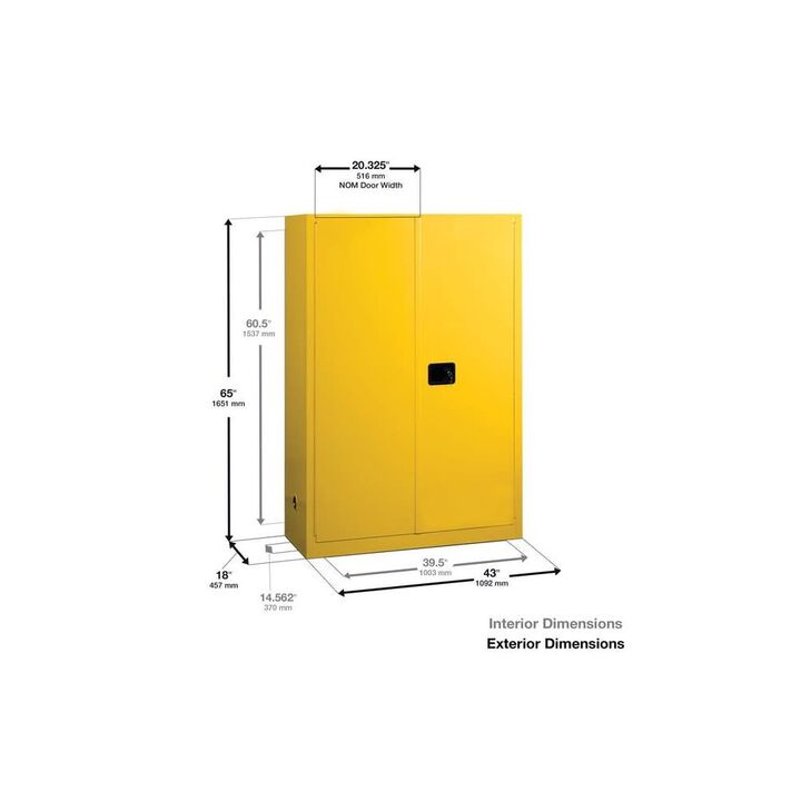 Justrite 60 Gallon Yellow Steel Manual Close Paint Safety Cabinet, large image number 1