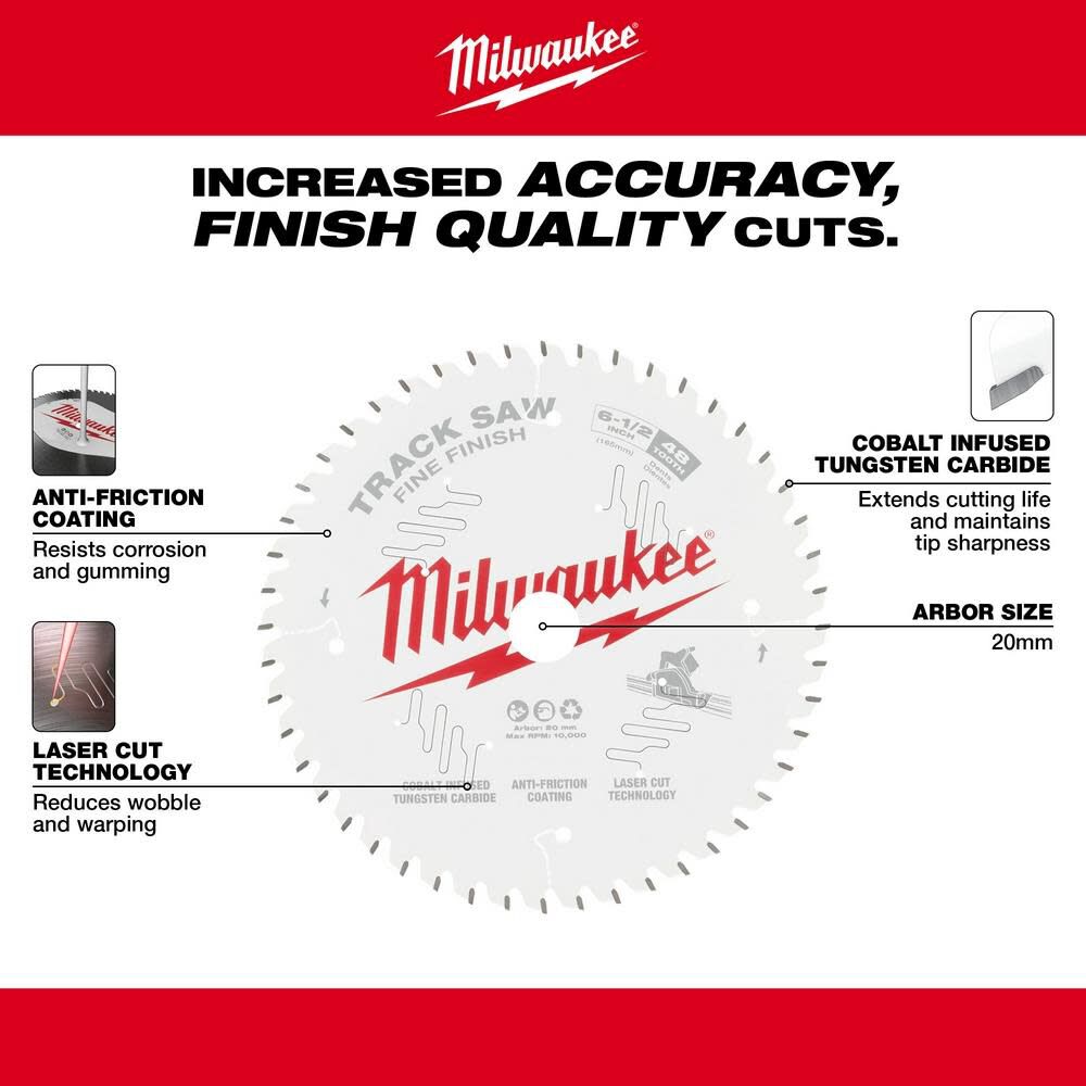 Milwaukee 6 1/2inch 48T Fine Finish Track Saw Blade, large image number 5